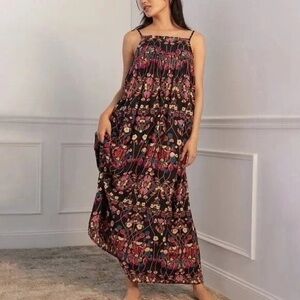 Anthropologie Quilted Floral Maxi Dress Size Small Spaghetti Strap Smocked